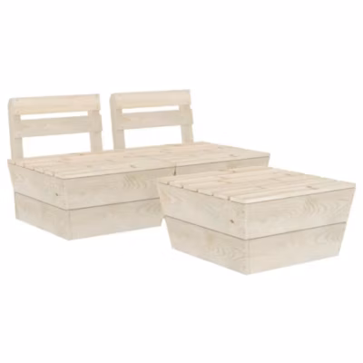 Salon de jardin en palette modulable (3 pcs – Beige)