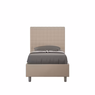 Lit capitonné sans sommier 80×190 Sunny simili cuir gris tourterelle