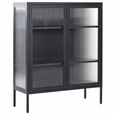 Buffet avec vitrine en verre LERRYN Métal 90 cm Noir