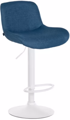 Tabouret de bar Solon blanc, habillage velours ou tissu, chaise de bar réglable, pivotante, dossier Bleu/Tissu