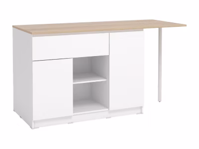Ilot central de cuisine avec 2 portes, 1 tiroir et 2 niches – Blanc et naturel – TUNORI