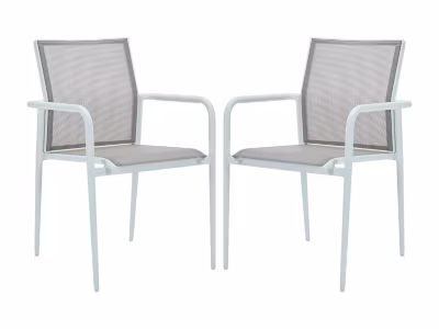 Lot de 2 fauteuils de jardin empilables en aluminium et textilène – Gris clair et blanc – YOHA de MYLIA