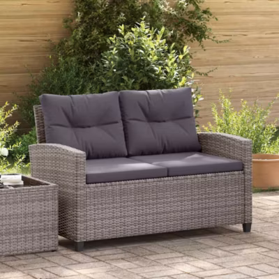 ZMH Canapé 2 Places De Jardin Et Coussins Gris 124cm Résine Tressée
