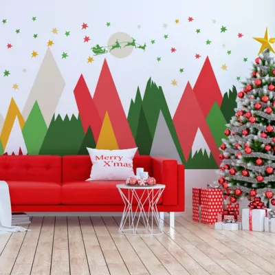 Stickers montagnes scandinaves fêtes de Noël 120 x 180 cm