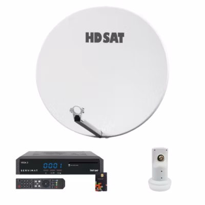 Pack  Parabole Satellite Fibre Composite Blanche 75cm + LNB Single + VEGA 3 Récepteur TV satellite Full HD + Carte HDSAT