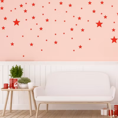 Stickers Lot des 130 étoiles – 35x65cm – rouges – Autocollants adhésifs noël – décoration fêtes