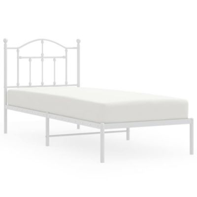 Lit simple, Lit adulte, Cadre de lit métal sans matelas avec tête de lit blanc 90x200cm