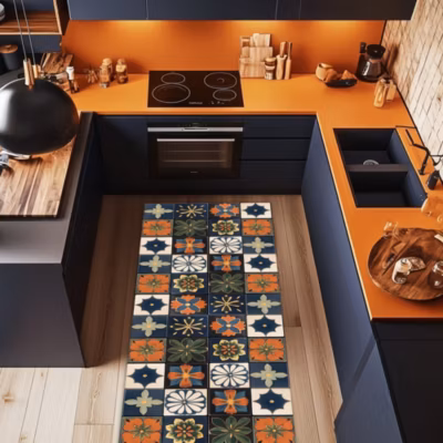 Tapis de Cuisine antidérapant en Vinyle Fleur Vintage 50×240