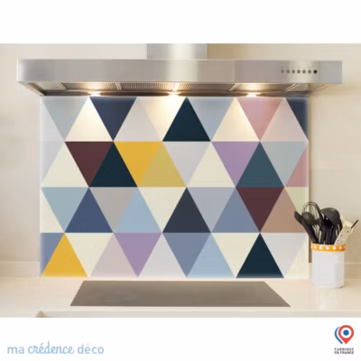 Crédence cuisine fond de hotte Jeux de triangles – Verre trempé – L 90 cm x H 70 cm – MaCrédenceDéco
