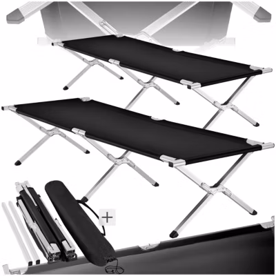 Lot de 2 lits de camp avec cadre en aluminium noir