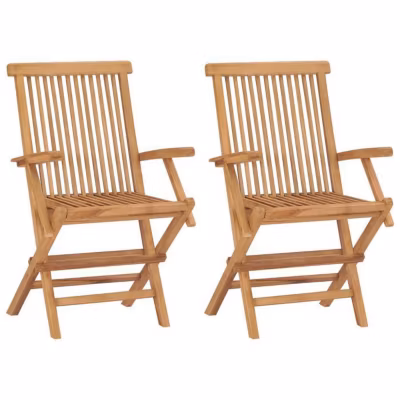 Chaises de jardin pliables – vidaXL – Bois de teck massif – Marron – Naturel – 2 personnes
