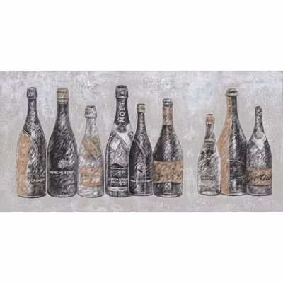 Tableau peinture vintage 9 bouteilles 120 x 60 cm – Champagne