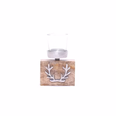 Bougeoir 1 bougie avec support renne en bois
