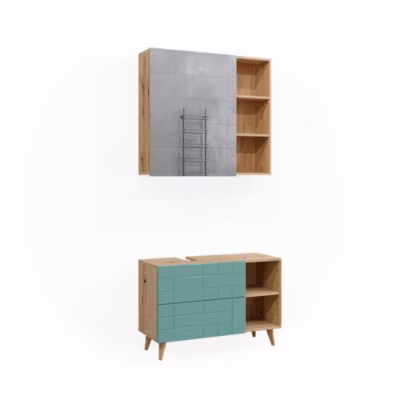 Vicco Ensemble de meubles de salle de bain Vert menthe 2 parties