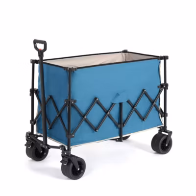 Chariot Jardin Pliable Roues Tout-Terrain Porte-Gobelets Bleu Blackcolors