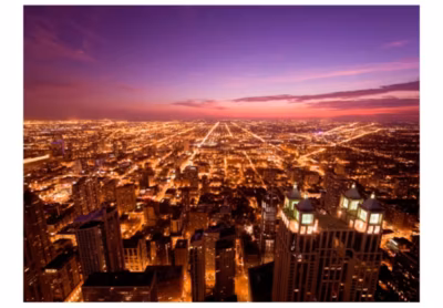 Papier peint intissé panoramique ville et architecture chicago – ambiance de nuit 200×154 cm