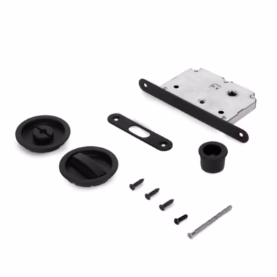 Emuca Kit de Loqueteaux avec pêne rond pour porte coulissante, diamètre 57mm, Acier, Peint en noir