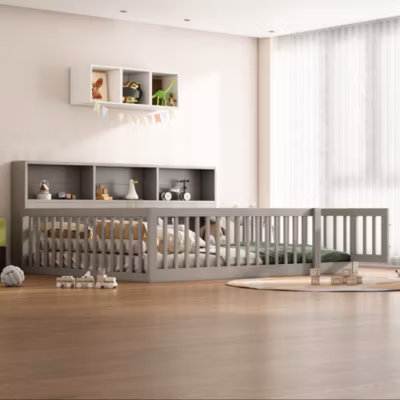 Lit Simple 140x200cm, Canapé-Lit avec Tiroirs, Rangement, Kiefernholz, Gris
