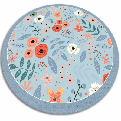 Tapis vinyl rond pour la salle à manger Tulup fi150 cm Facile d&rsquo;entretien Fleurs des prés