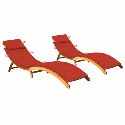 vidaXL Lot de 2 Chaises Longues avec Coussins, Bain de Soleil, Transat de Terrasse, Siège de Jardin Patio Extérieur, Bois 3077367