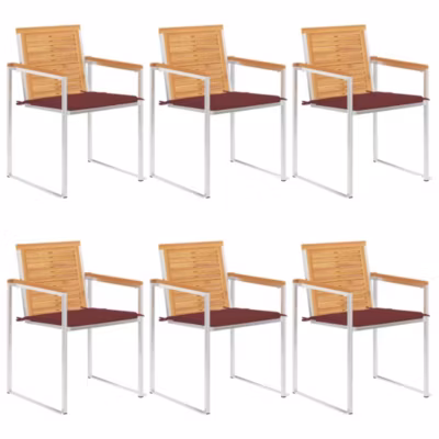 Chaises de jardin lot de 6 avec coussins Bois de teck massif vidaXL