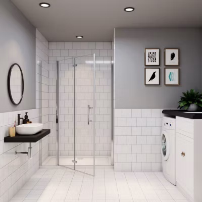 AICA porte de douche 130x185cm en verre anticalcaire 2 verres mobile et un verre fixé