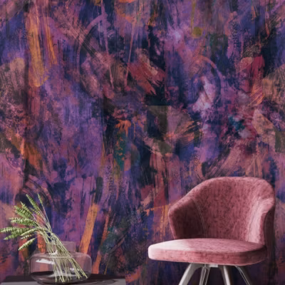Papier peint contemporain et moderne avec coups de pinceaux violets – 85×260 cm (l x h)