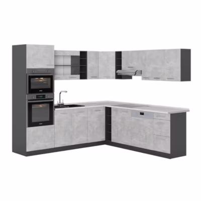 Vicco Cuisine en angle Béton/Anthracite 237x247cm , PT Marbre