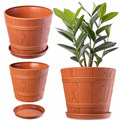 KADAX Pot de Fleur Pot de Fleur 34 cm Couvercle en Bois Support de Fleur en Plastique