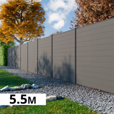 Kit Clôture Bois Composite Platine 5,5×1,8m RIO – Poteaux en Aluminium Gris – Brise Vue – Palissade