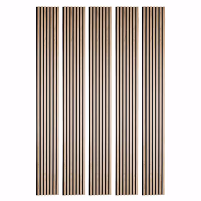 Lot de 5 Panneaux tasseaux bois 250 x 30 x 1,9 cm – décor chêne clair fond noir – 3,75m²