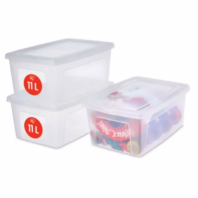 Iris Ohyama, Boite de Rangement Multi-Usages, plastique recyclé, 11L, Lot de 3, Transparent, MCB-11