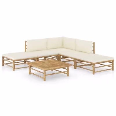 vidaXL Salon de jardin 6 pcs avec coussins blanc crème Bambou