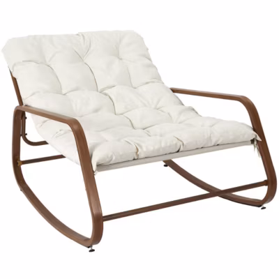 VIDIA – Fauteuil à Bascule Effet Bois avec Coussin Capitonné