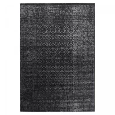 Tapis salon et chambre tissé motif faux uni NITOU 3, noir