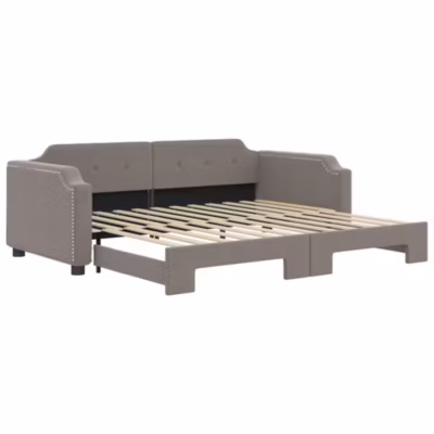 Lit simple, Lit adulte, Lit de jour avec lit gigogne taupe 100×200 cm tissu