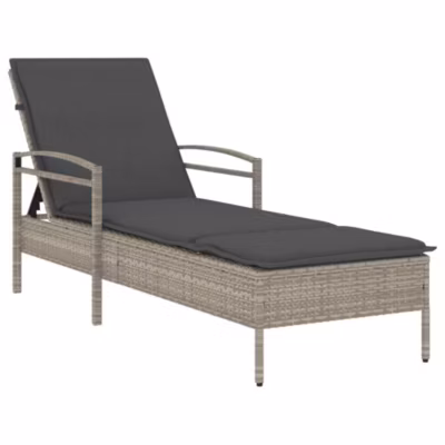 Chaise longue et coussin gris clair 63x200x81 cm résine tressée vidaXL