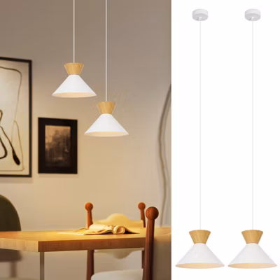 ZMH Suspension Blanc Salle à Manger E27  2X  Lampe à Suspendre 25cm Couloir Rétro