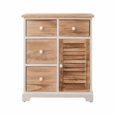 Armoire Commode Blanc Marron 4 Tiroirs 1 Porte Bois 70x60x30