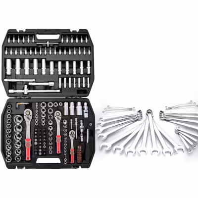 Coffret Outils Kraft Muller de 171 pièces Douilles, Cliquets, 25 clés plates à oeillets 6 à 32mm, haute qualité, chrome vanadium