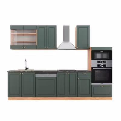 Vicco Cuisine Chêne vert et or/chêne doré 300cm avec armoire haute, PT Anthracite