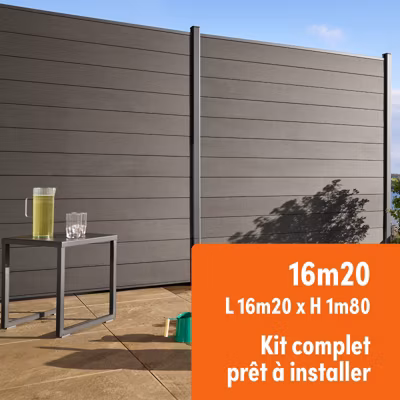 Kit clôture composite et aluminium à sceller H 1m80 L 16m20 gris anthracite avec renforts acier – Palissade – Brise vue