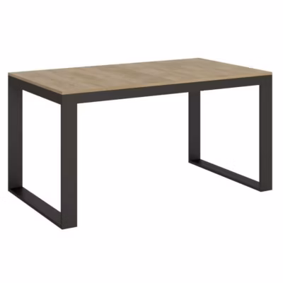Table moderne extensible 6 à 20 places L 160 à 420 cm bois clair et cadre métal anthracite Likro