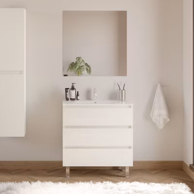 Meuble de salle de bain 80cm simple vasque – 3 tiroirs – blanc – MAYOR