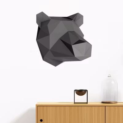 Sticker 3D origami ours noir de profil 60 x 60 cm