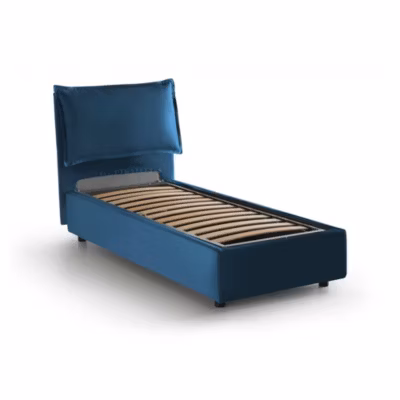 Lit simple Dgjyl, Lit coffre avec revêtement en tissu, 100% Made in Italy, Ouverture latérale, adapté pour matelas 80×190 cm, Bleu
