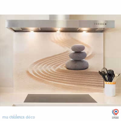 Crédence cuisine fond de hotte Galets zen 3 – Verre trempé – L 90 cm x H 70 cm – MaCrédenceDéco