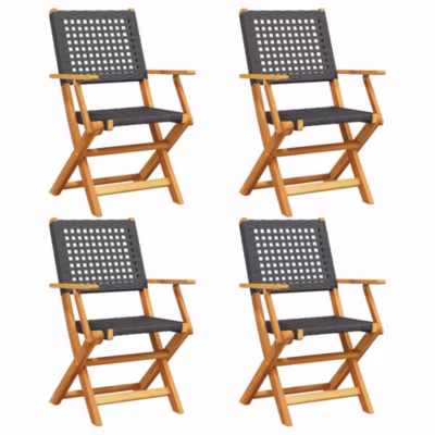 Chaises de jardin pliantes lot de 4 noir poly rotin bois massif vidaXL