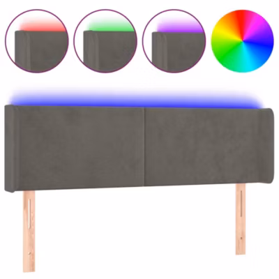 vidaXL Tête de Lit à LED Meuble de Chambre à Coucher Accessoire de Lit Double Tête de Cadre de Lit Intérieur Gris Foncé 3123005
