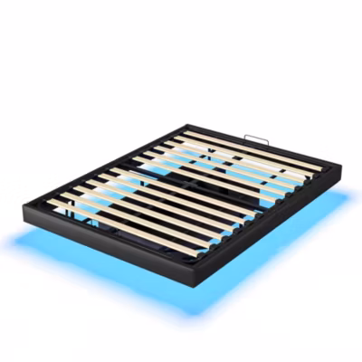 Cadre de Lit 160 x 200 cm avec Sommier, Lit Double avec LED, Cachées Jambes, Noir